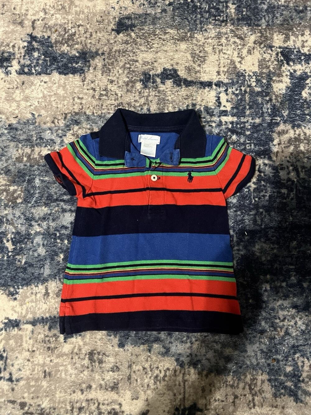 Size 12months- VTG Polo Ralph Lauren Red Green Blue Striped Cotton Logo Shirt
